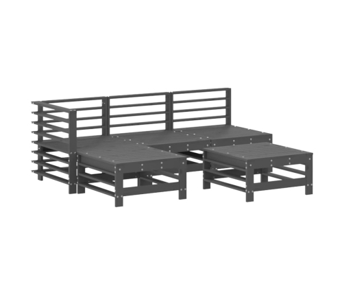 Juego de muebles jardín 5 piezas y cojines madera maciza gris