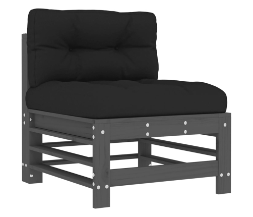 Juego de muebles jardín 5 piezas y cojines madera maciza gris