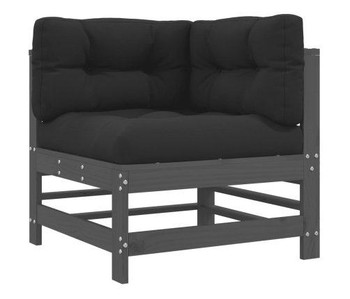 Juego de muebles jardín 5 piezas y cojines madera maciza gris