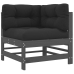 Juego de muebles jardín 5 piezas y cojines madera maciza gris