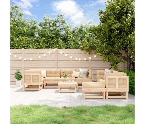 Juego de muebles de jardín 10 piezas y cojines madera maciza