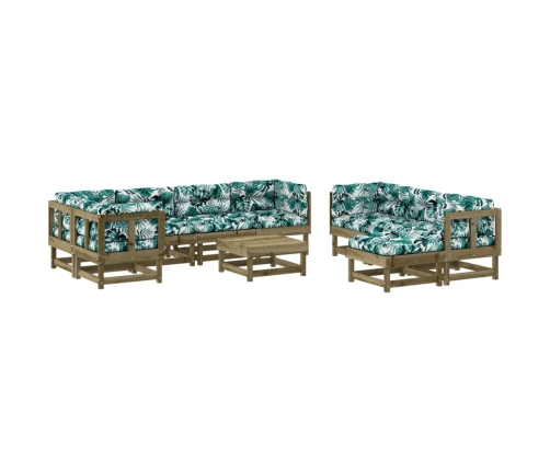 Juego muebles jardín 10 pzas y cojines madera pino impregnada