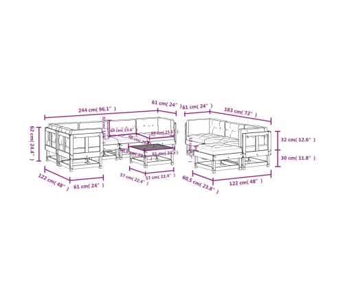 Juego muebles jardín 10 pzas y cojines madera pino impregnada