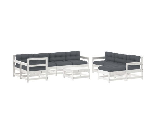 Juego de muebles jardín 10 pzas y cojines madera maciza blanco