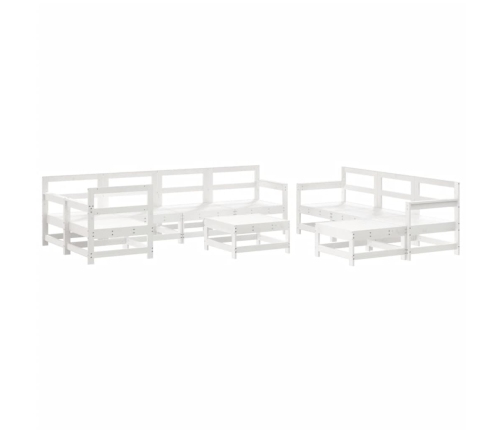 Juego de muebles jardín 10 pzas y cojines madera maciza blanco