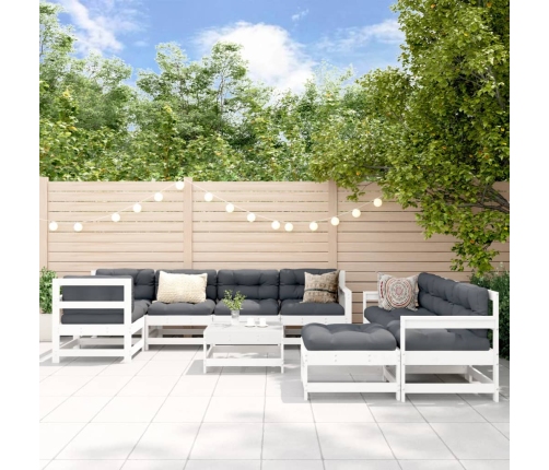 Juego de muebles jardín 10 pzas y cojines madera maciza blanco