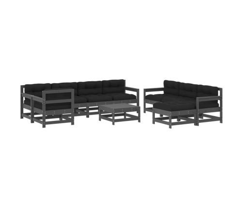 Juego de muebles de jardín 10 pzas y cojines madera maciza gris