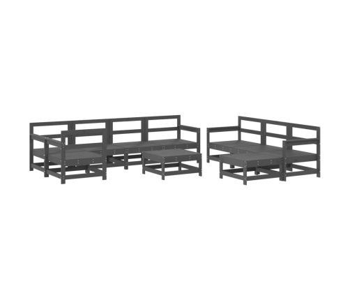 Juego de muebles de jardín 10 pzas y cojines madera maciza gris