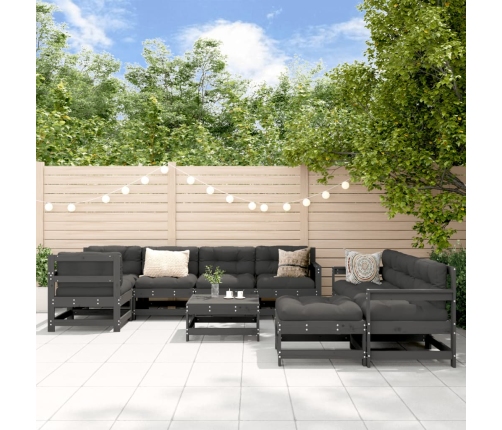 Juego de muebles de jardín 10 pzas y cojines madera maciza gris
