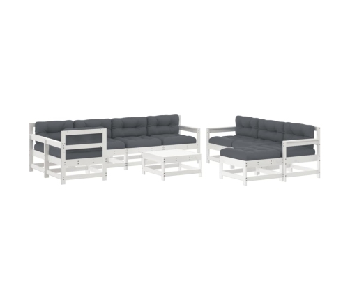 Juego de muebles jardín 10 pzas y cojines madera maciza blanco