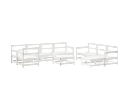 Juego de muebles jardín 10 pzas y cojines madera maciza blanco