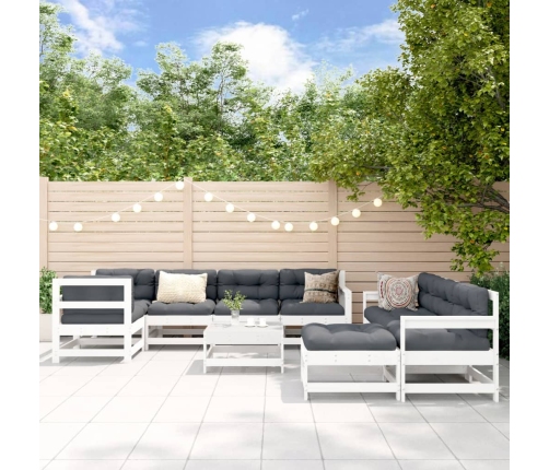 Juego de muebles jardín 10 pzas y cojines madera maciza blanco
