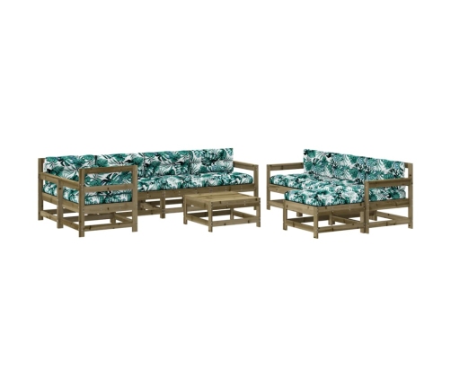 Juego muebles jardín 10 pzas y cojines madera pino impregnada