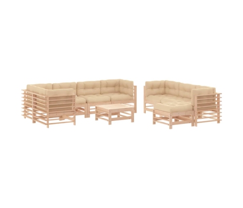 Juego de muebles de jardín 10 piezas y cojines madera maciza