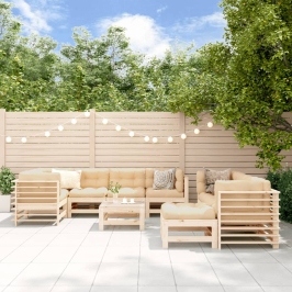 Juego de muebles de jardín 10 piezas y cojines madera maciza
