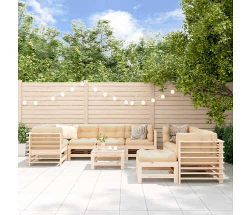 Juego de muebles de jardín 10 piezas y cojines madera maciza
