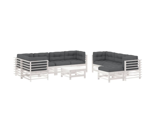 Juego de muebles jardín 10 pzas y cojines madera maciza blanco