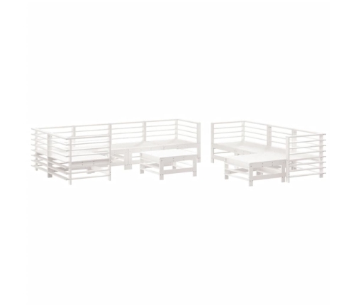 Juego de muebles jardín 10 pzas y cojines madera maciza blanco
