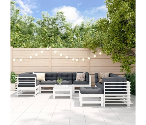 Juego de muebles jardín 10 pzas y cojines madera maciza blanco