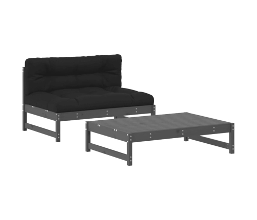 Juego de muebles de jardín 2 pzas y cojines madera maciza gris