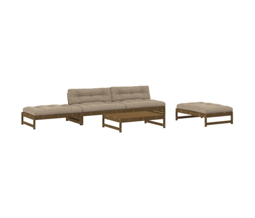 Juego muebles jardín 5 pzas y cojines madera maciza marrón miel
