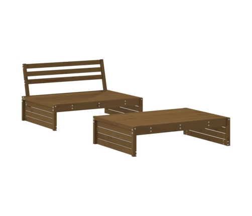 Juego muebles jardín 2 pzas y cojines madera maciza marrón miel