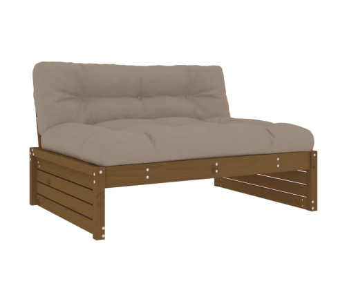 Juego muebles jardín 2 pzas y cojines madera maciza marrón miel