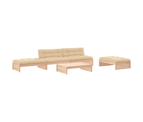Juego de muebles de jardín 5 piezas y cojines madera maciza