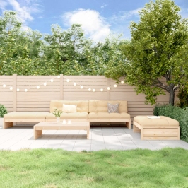 Juego de muebles de jardín 5 piezas y cojines madera maciza
