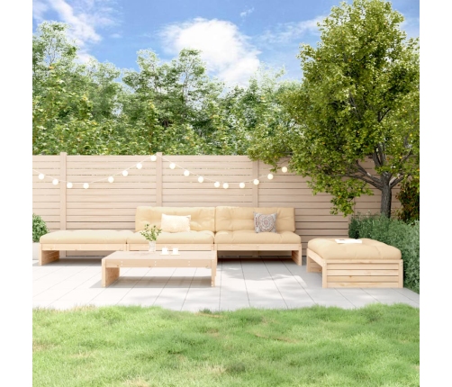 Juego de muebles de jardín 5 piezas y cojines madera maciza