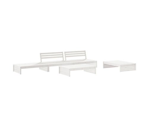 Juego de muebles jardín 5 piezas y cojines madera maciza blanco