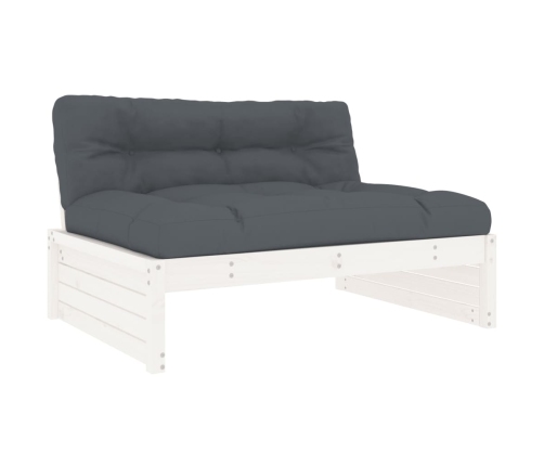 Juego de muebles jardín 6 piezas y cojines madera maciza blanco