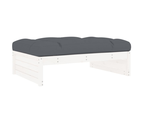 Juego de muebles jardín 6 piezas y cojines madera maciza blanco