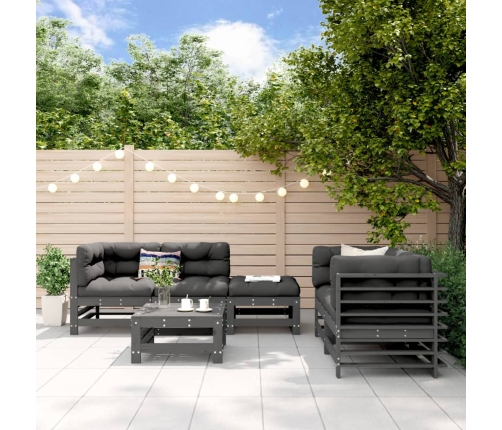 Mesa y taburetes altos jardín 6 pzas madera maciza de pino gris