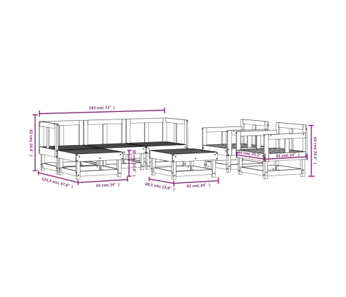 Juego de muebles de jardín 7 piezas madera maciza de pino