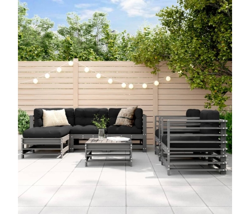 Juego de muebles de jardín 7 piezas madera maciza de pino gris