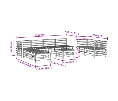Set de mesa y taburetes altos jardín 9 pzas madera maciza pino