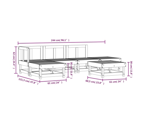 Juego de muebles de jardín 6 pzas madera maciza abeto Douglas