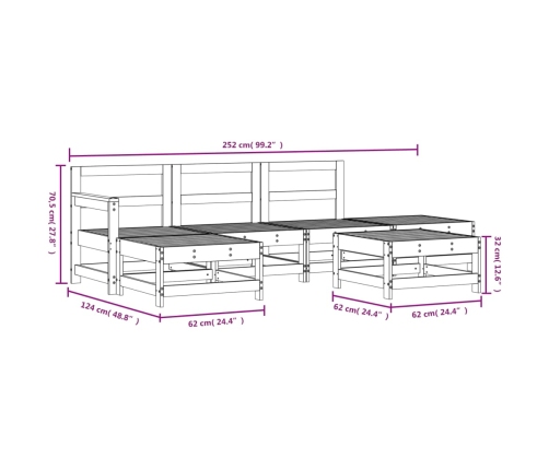Juego de muebles de jardín 6 piezas madera maciza de pino