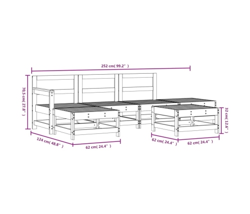 Juego de muebles de jardín 6 pzas madera maciza abeto Douglas