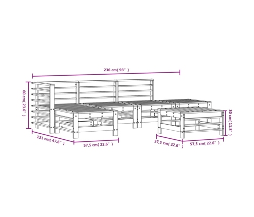 Juego de muebles de jardín 6 piezas madera maciza de pino