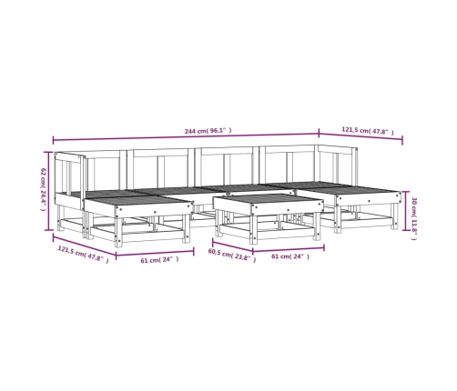 Juego de muebles de jardín 7 piezas madera maciza de pino