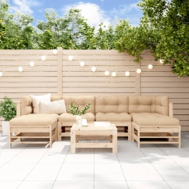 Juego de muebles de jardín 7 piezas madera maciza de pino