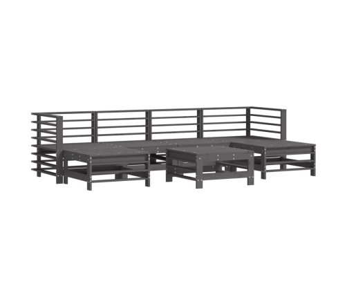 Juego de muebles de jardín 7 piezas madera maciza de pino gris