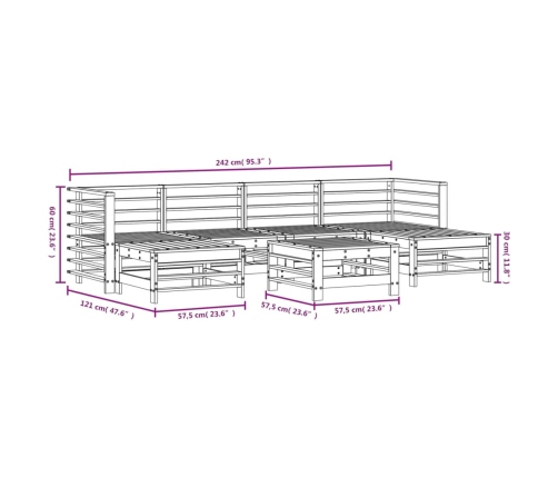 Juego de muebles de jardín 7 piezas madera maciza de pino gris