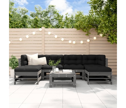 Juego de muebles de jardín 7 piezas madera maciza de pino gris