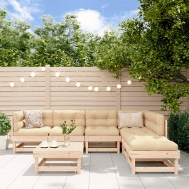 Juego de muebles de jardín 7 piezas madera maciza de pino
