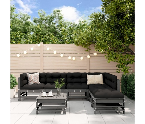 Juego de muebles de jardín 7 piezas madera maciza de pino gris
