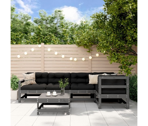 Mesa y taburetes altos jardín 6 pzas madera maciza de pino gris