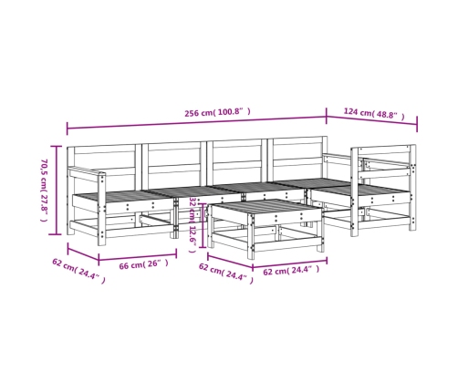 Juego muebles de jardín 6 piezas madera maciza pino marrón miel